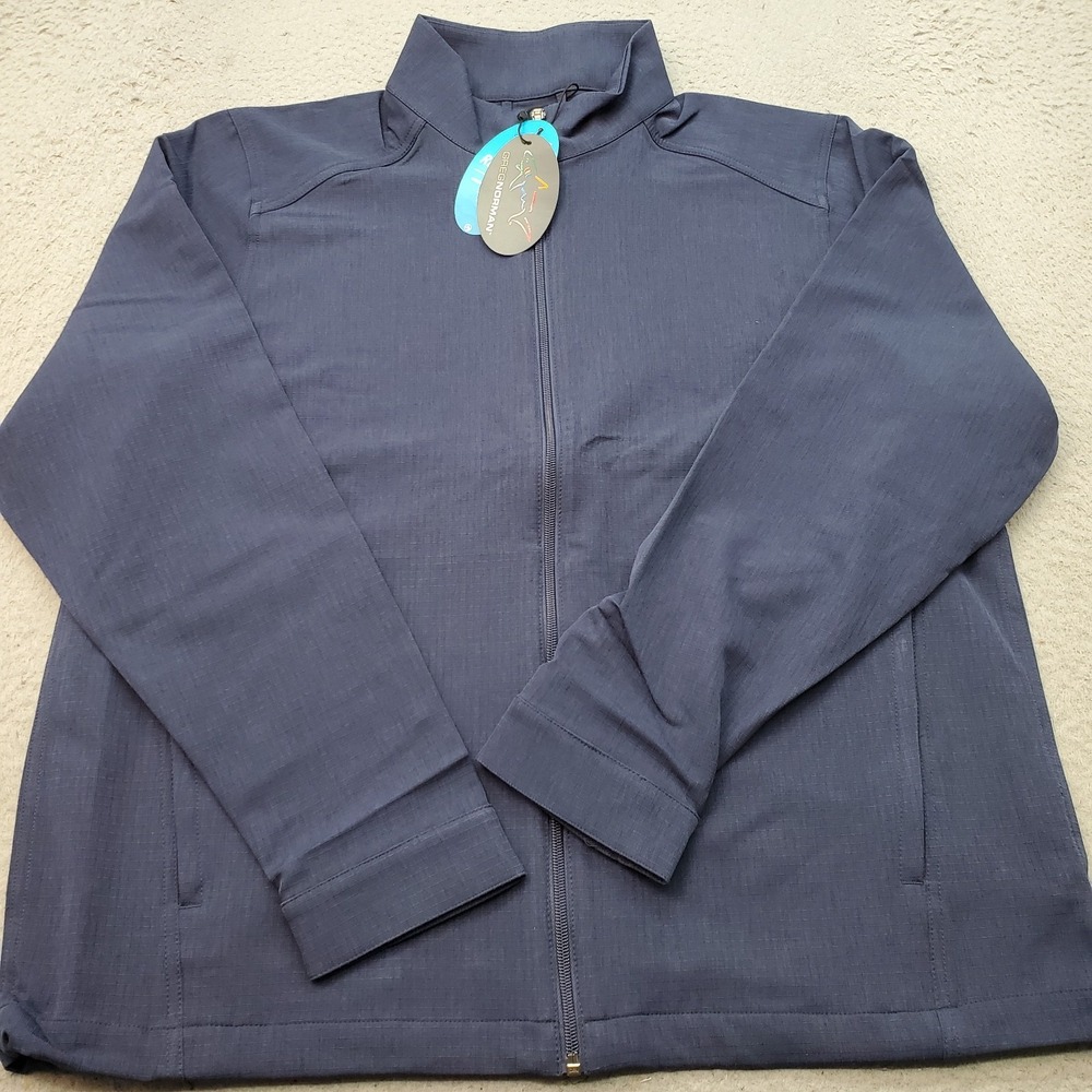 Greg Norman Golf Full Zip Jacket Mens L Navy Lined Performance Stretch Quick Dry